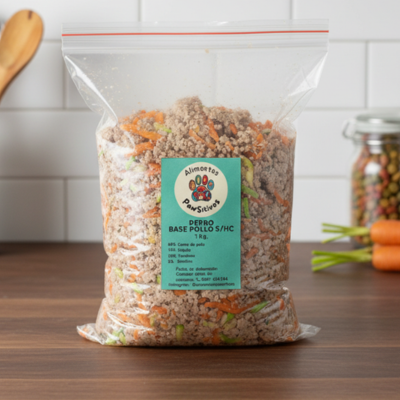 Alimento cocido natural con pollo para mascotas